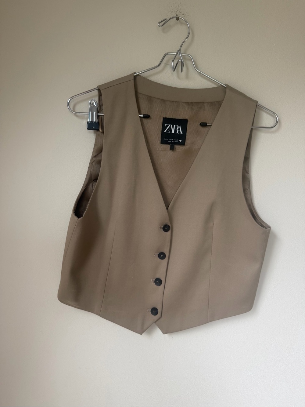 ZARA Taupe Sleeveless Button-Front Vest